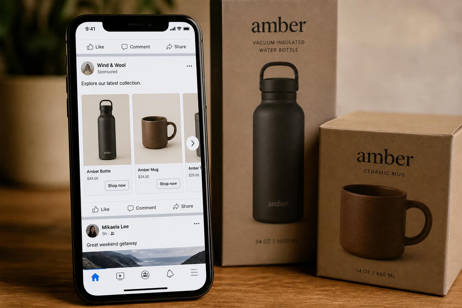 Produtos no feed social, formato de anúncio de catálogo da Meta