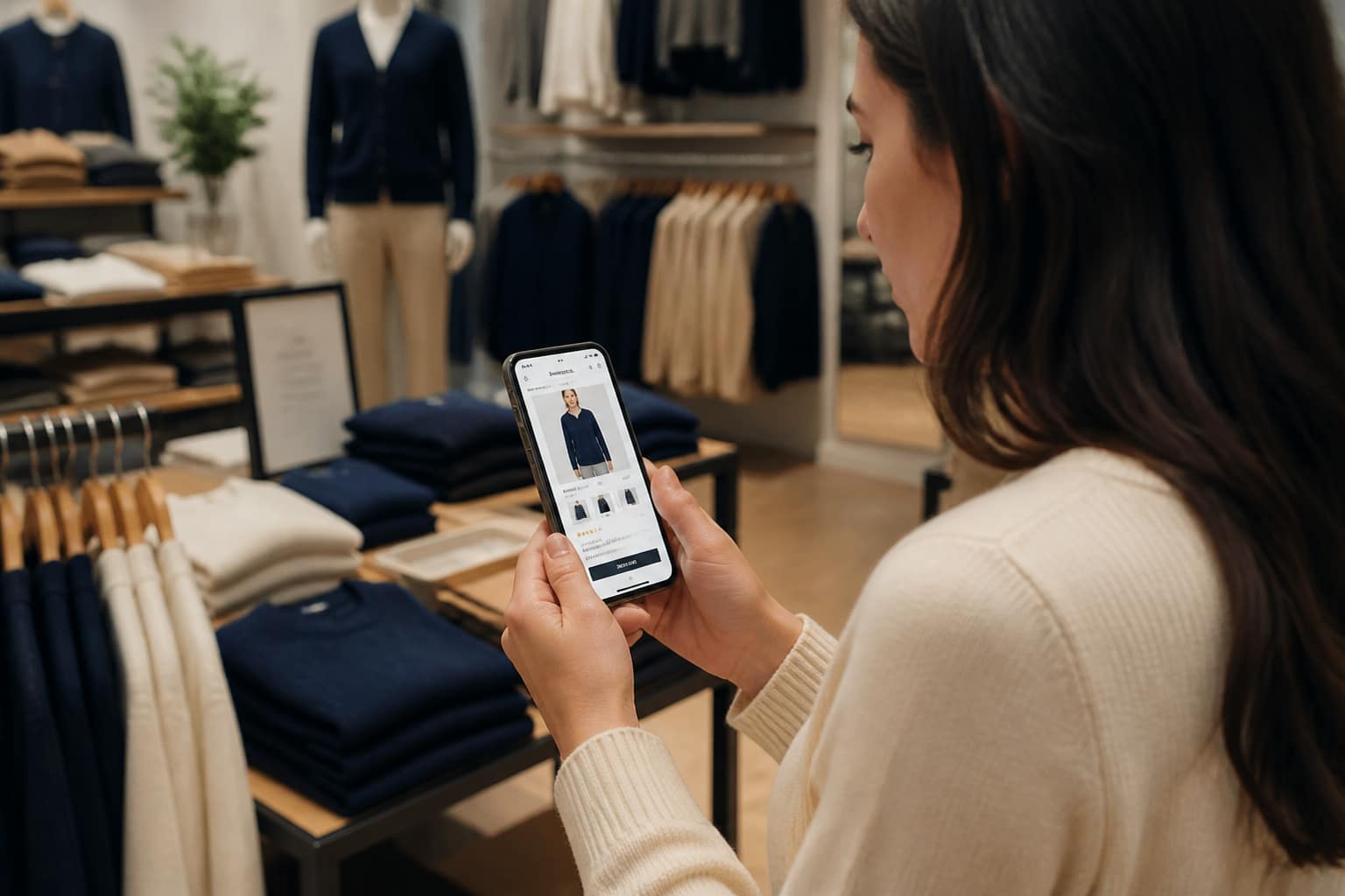 Cliente vendo um produto no celular, etapa de produto visto do funil de e-commerce